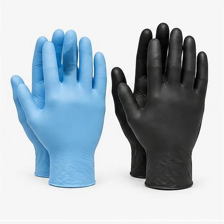 Representative product view of latex/rubber safety gloves on a clean neutral background